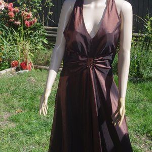 JESSICA HOWARD NEW VINTAGE SHINNY BROWN COPPER TONE GOWN - SIZE- 14